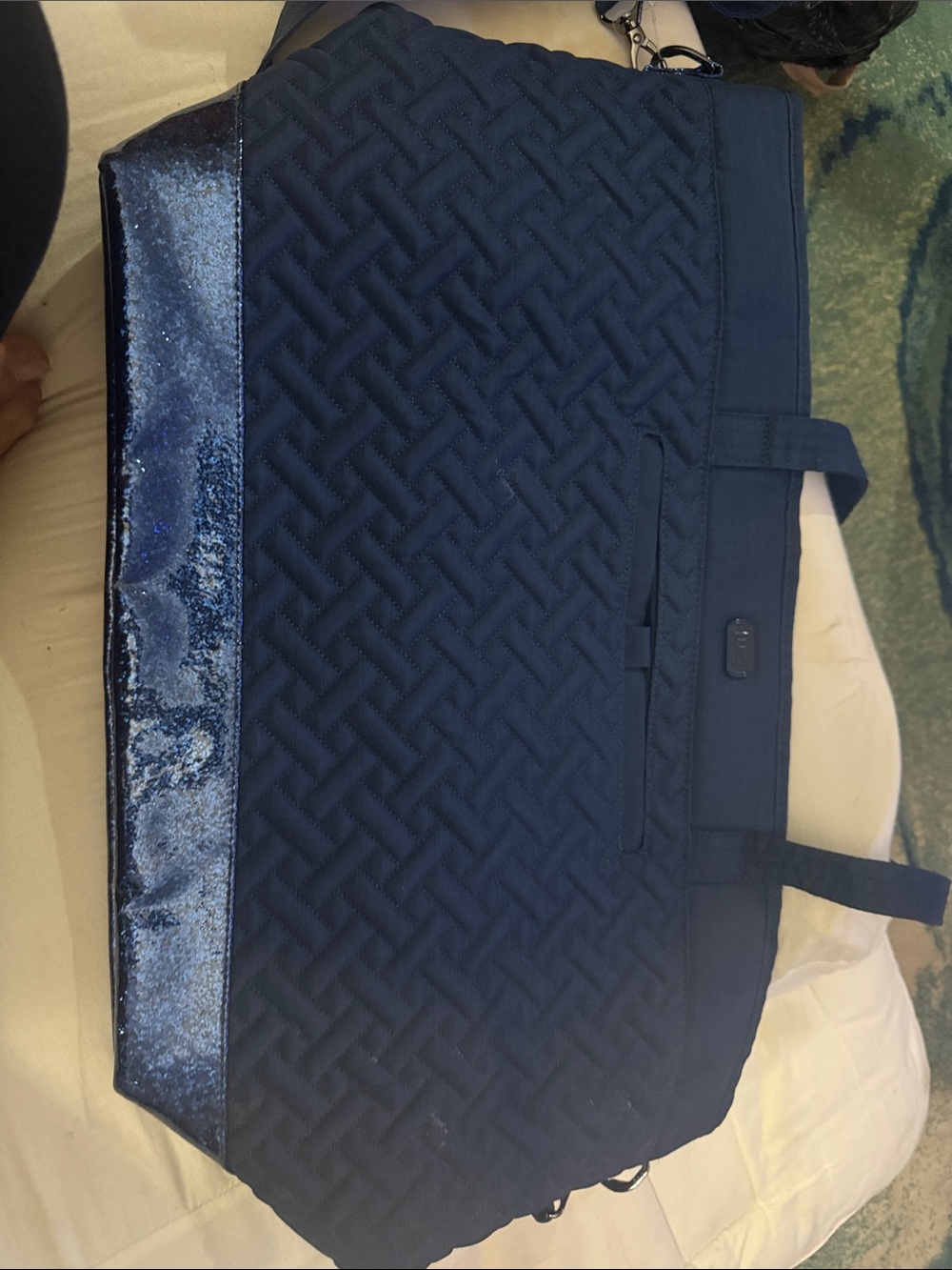 lug Navy Quilted Tote with Shiny Accent